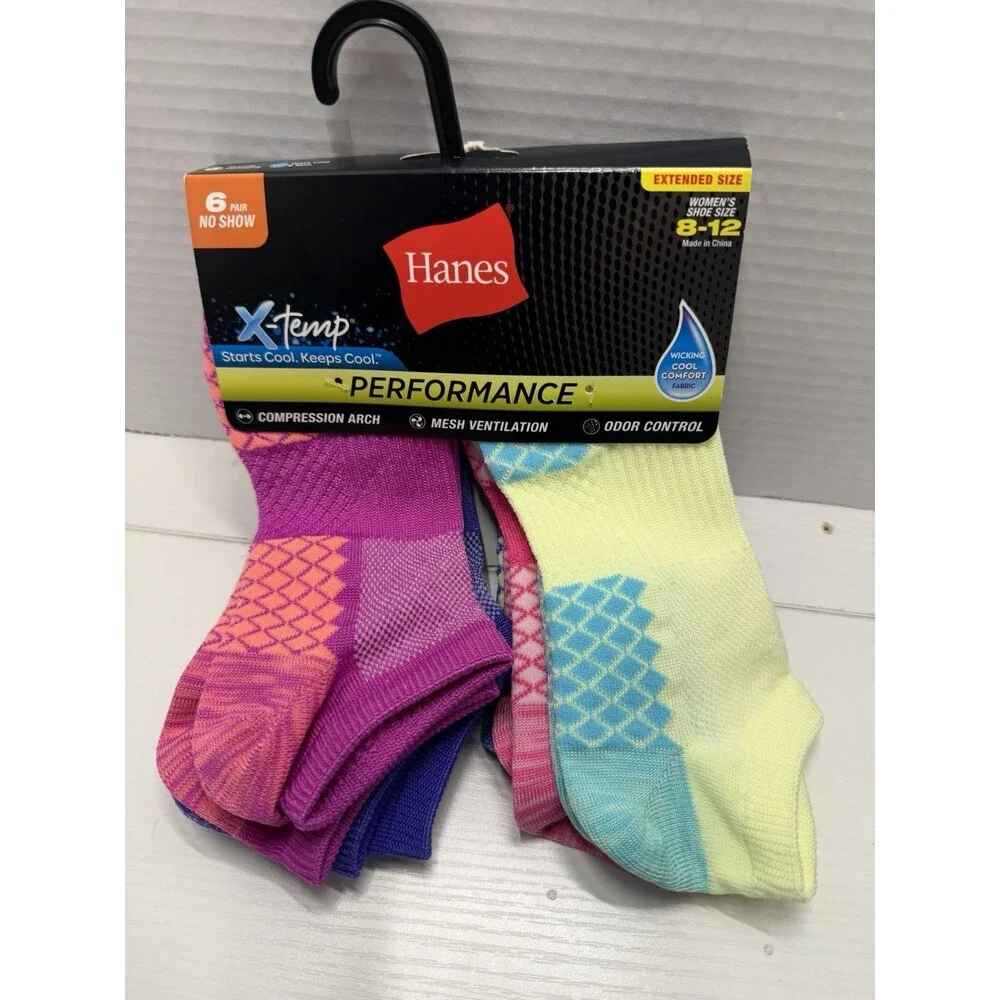 Hanes Womens 6 Pair Performance Cool Compression Heel Shield Socks - Size 8-12